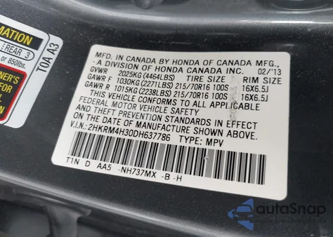 2013 Honda Cr-V Lx from USA, damaged, VIN 2HKRM4H30DH637786
